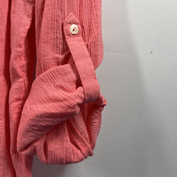 Talbots Women's Blouse Size Large 100% Cotton Coral Roll Tab Long Sleeve Gauzy - Picture 5 of 8